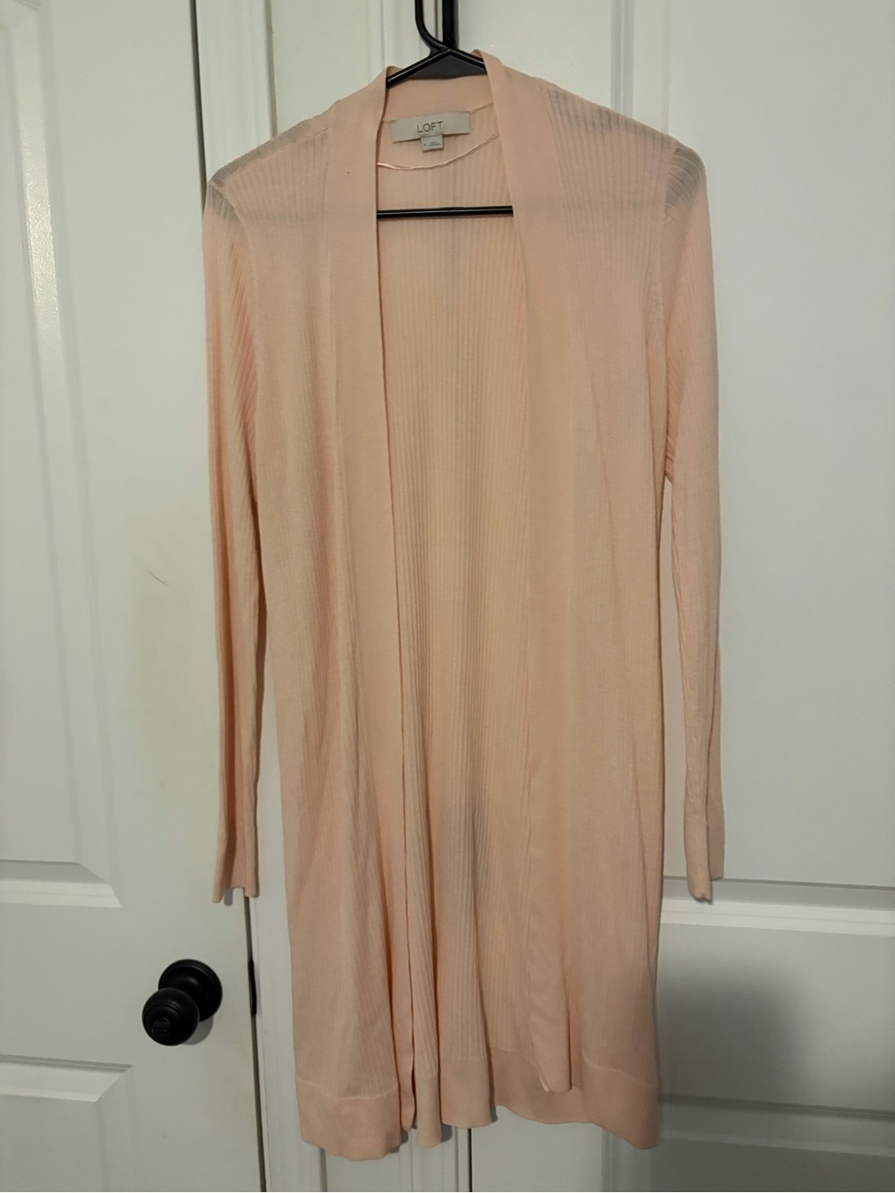 LOFT Peach Open-Front Lightweight Ribbed Cardigan